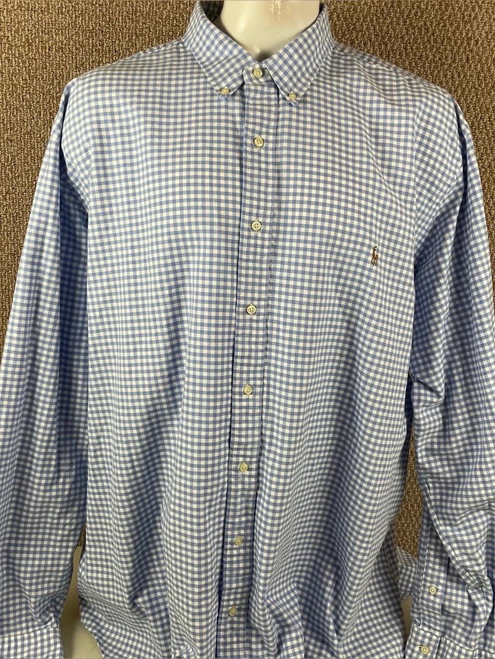 Polo Ralph Lauren Mens 4XLT Blue Gingham Oxford Shirt Thick Flesh Pony F129